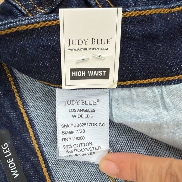 Judy Blue Wide Leg High Waist Jeans Womens 7/28 Dark Wash Blue Stretch - Picture 7 of 11